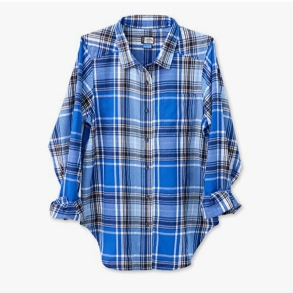 Kavu Shelby Long Sleeve Button Down Blue Plaid Shirt Womens Small New NWT 30UV - Picture 1 of 10